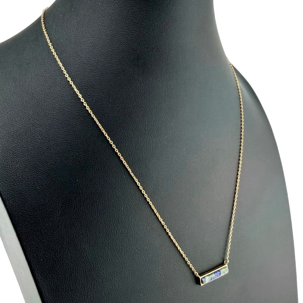 Loren Olivia Modern Minimalist Dainty Denim Lapis Lazuli Pendant 18" Necklace